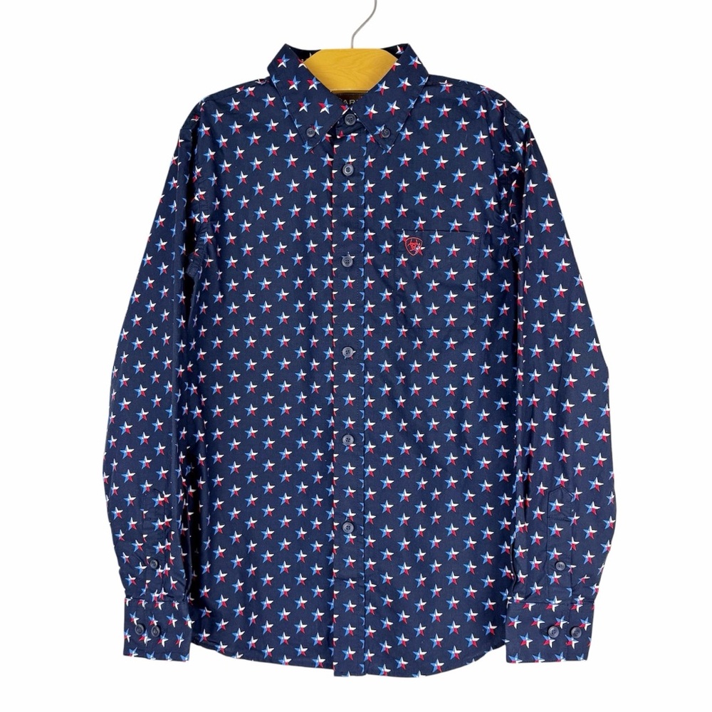 Ariat Boys Nosson Long sleeve Classic Fit Shirt Red White Blue Stars Medium